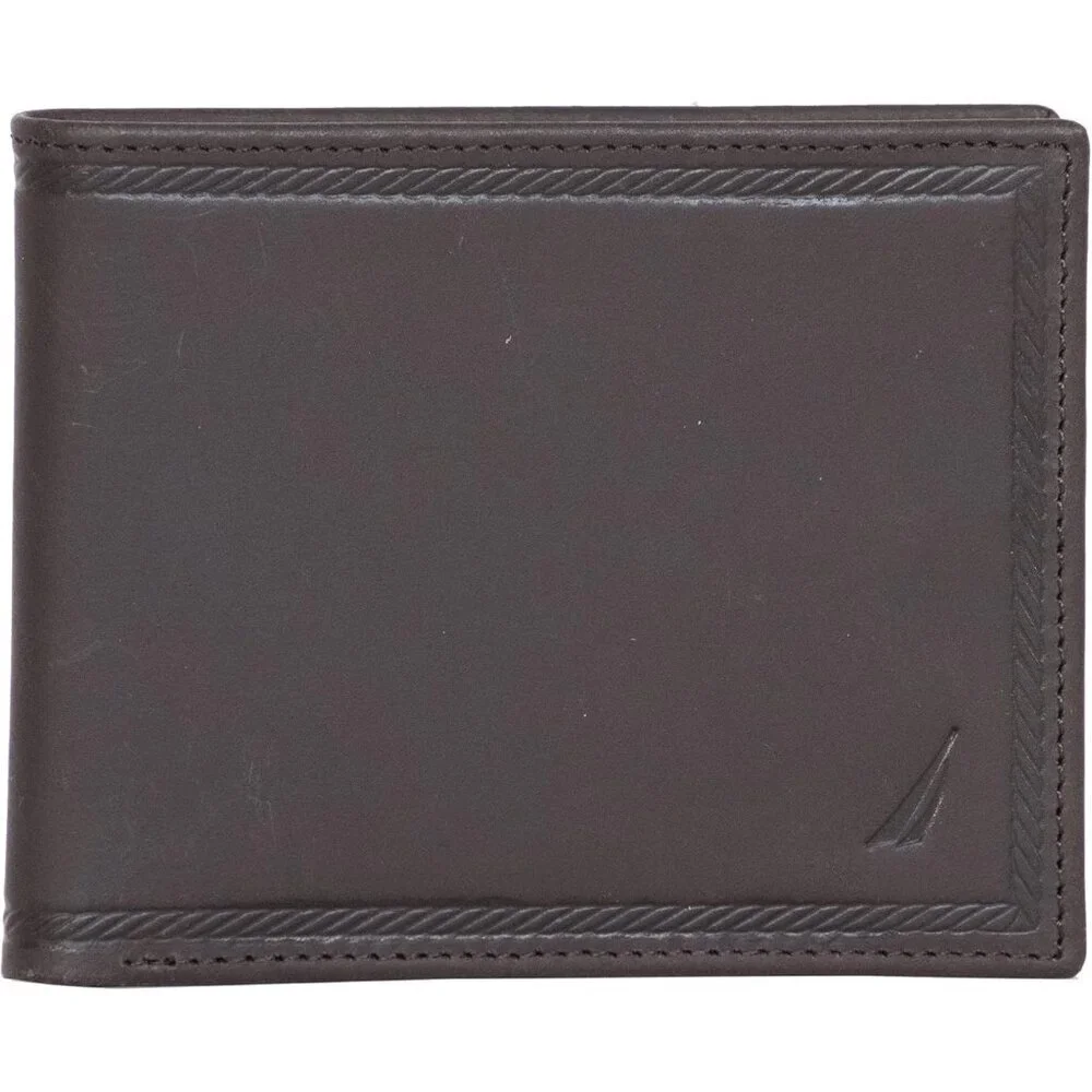 Men's Brown Bifold Leather Wallet RFID Blocking ID Window Card Slots